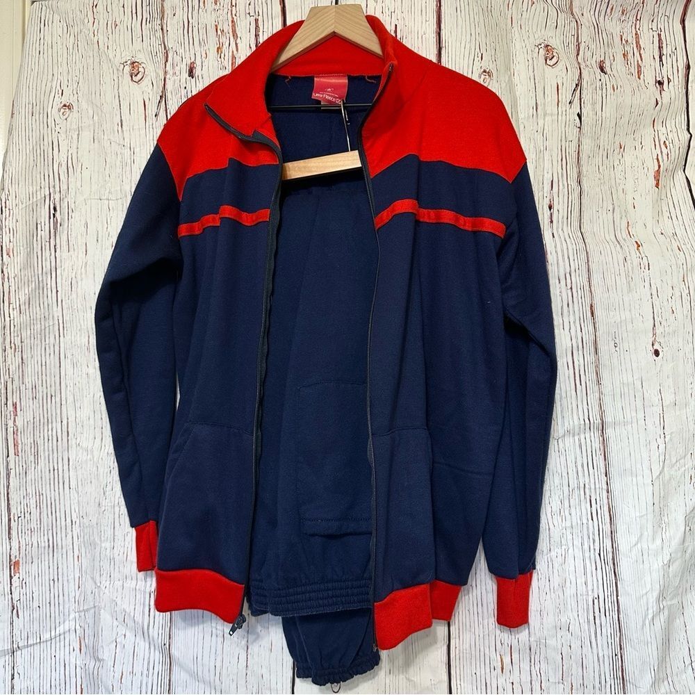 VINTAGE 80s Tultex Red and Navy Ultra Fleece Track Suit